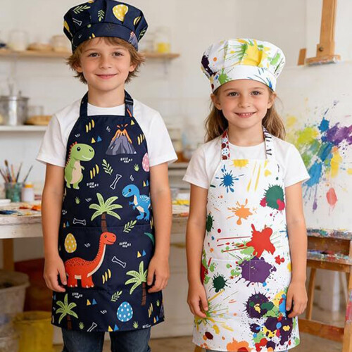 Waterproof Toddler Apron and Cook Hat Adjustable Stain-B1 2