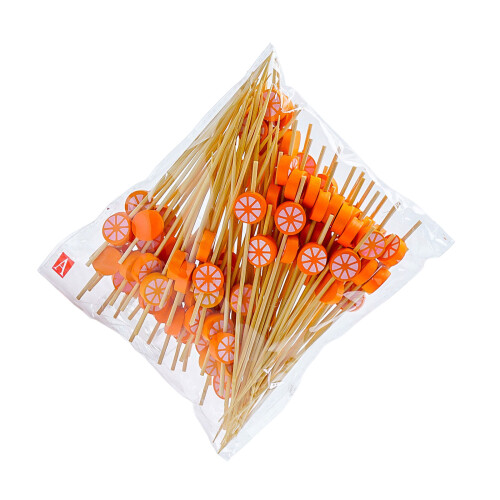 100Pcs Smooth Bamboos Appetizer Picks 12Cm Sturdy-1orange