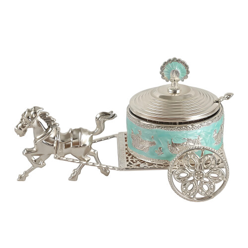Classical Alloy Carriage Sugar Canister With Carriage-Blue