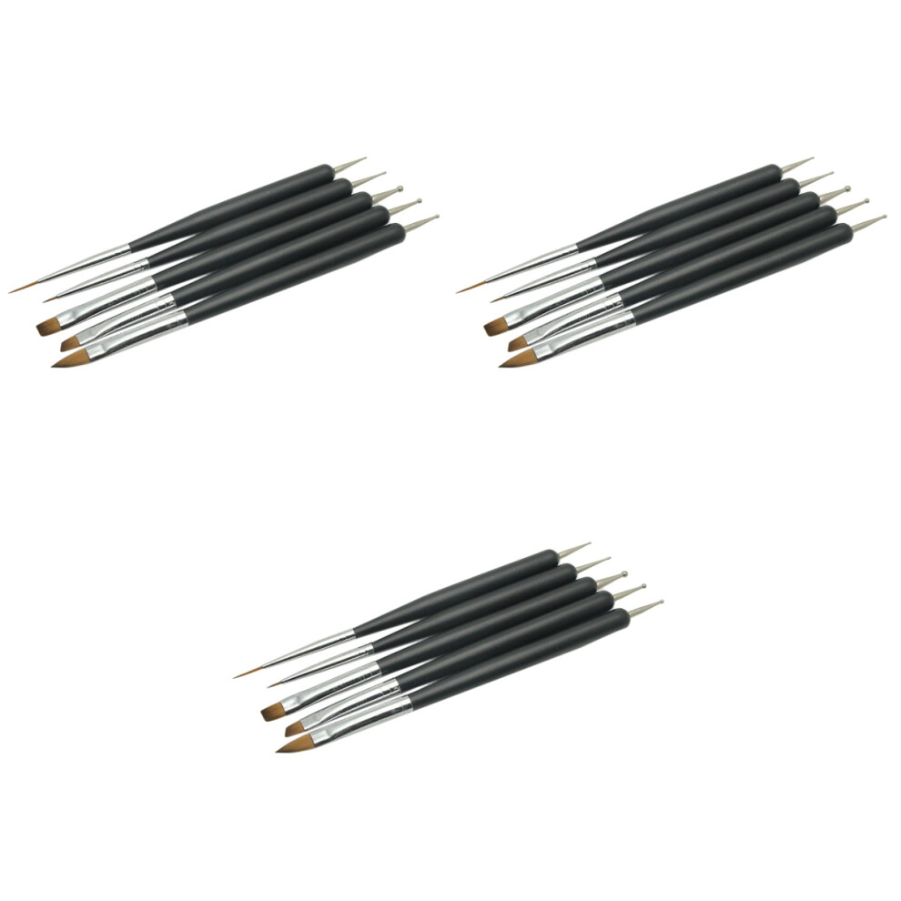 Ohphcall Black 15Pcs Nail Art Drill Pen Set With Dual Tips Nail Brush Manicure