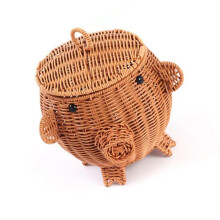 Adorable Pig Shaped Woven Rattan Basket For Snacks Storage And