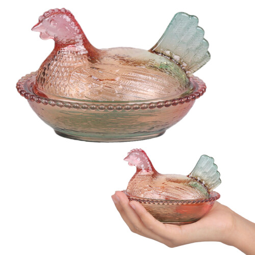 Glass Hen Candy Dish,Decorative Covered Candy- Glazed Color 2