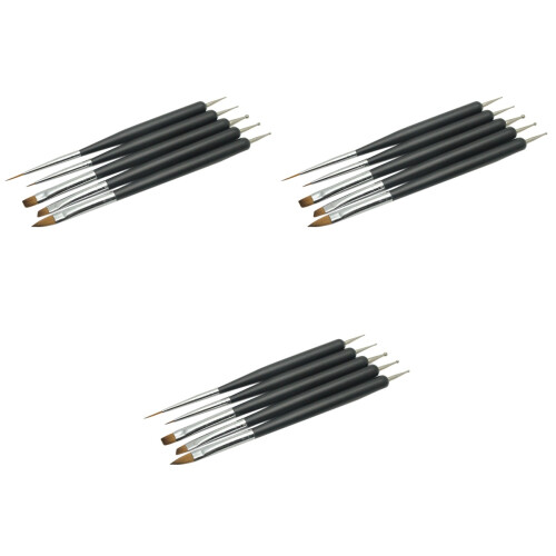 15Pièces Kit Nail Art Double Embout Noir Brosse Nylon 1