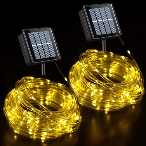 2 Pack 39ft Solar Rope Lights, 100 LED, Warm White