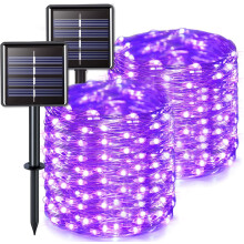 Set van 2 solar lichtslingers, 100 led's met koperdraad, 8 standen.