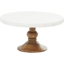 Stojak na ciasto z drewna mango z marmurowym blatem, 10" x 10" x 5"