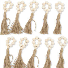 Lot de 12 ronds de serviette perlés, style bohème, avec pompons en jute