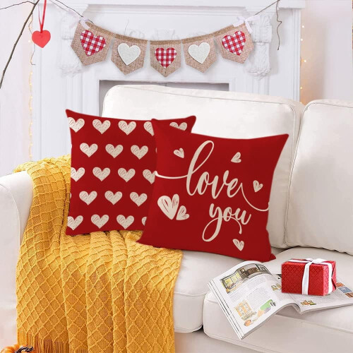 Conjunto de 4 capas de almofada para o Dia dos Namorados, 50x50cm (20x20 polegadas). 1