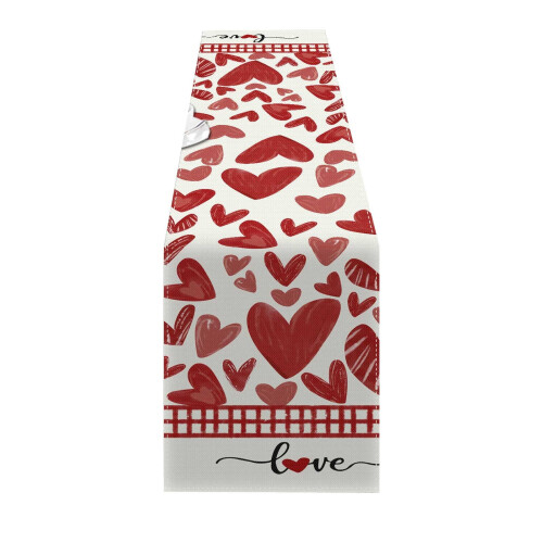 Heart Table Runner Red Plaid Rustic Burlap 120x18 Inches 1