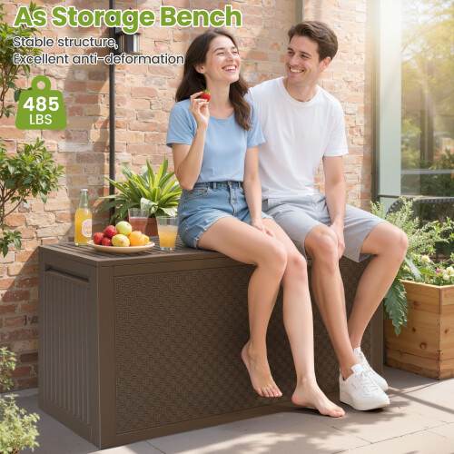 90-Gallon Waterproof Rattan Deck Box Brown 2