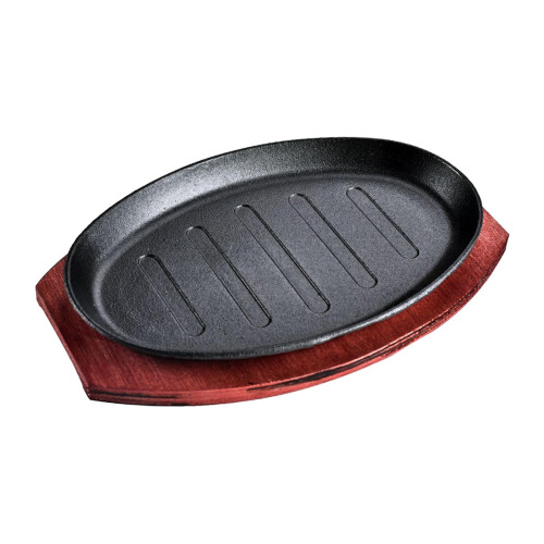 LOVIVER griddle steak fry plate oval nonstick with bamboo 2