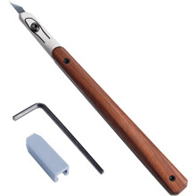 Percision Leather Knife, Pointed Cutting Wooden Handle with 3 Pcs Replacement Blades and Protective Case, for Cutting