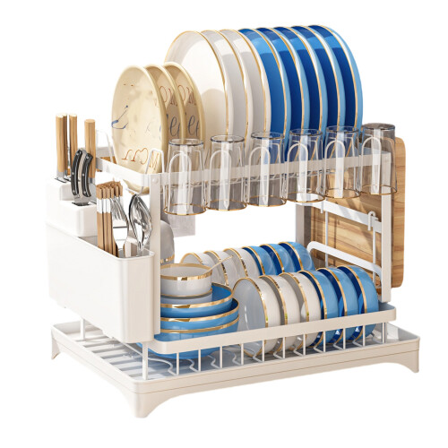 Space Saving Dish Rack With Integrated Cutter Block And-White