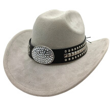 Sueded Cowboy Cap with Wide Brims for Women Men-light gray