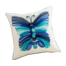 Taie d'oreiller élégante de broderie de fleurs bleue et-Bleu