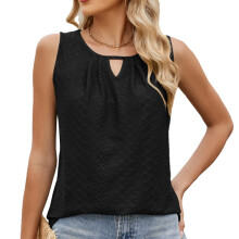 Women's loose-fitting casual sleeveless hollow neckline-Black M