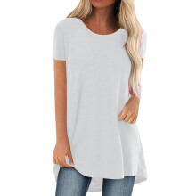 Short Sleeve For Women Round Neck Fashion Solid Color-White 5XL