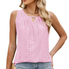 Women's loose-fitting casual sleeveless hollow neckline-Pink M
