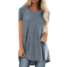 Short Sleeve For Women Round Neck Fashion Solid Color-Gray M