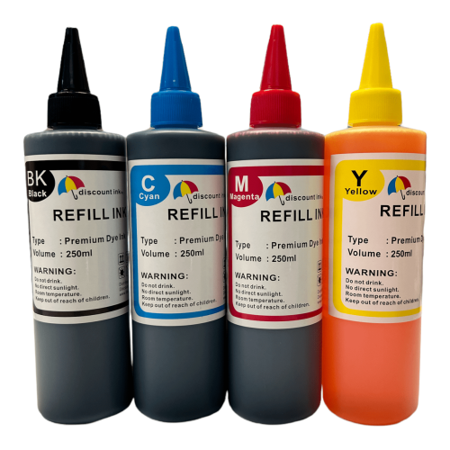 4 x 250ml Dye Ink Refill Bottles for Canon Printers