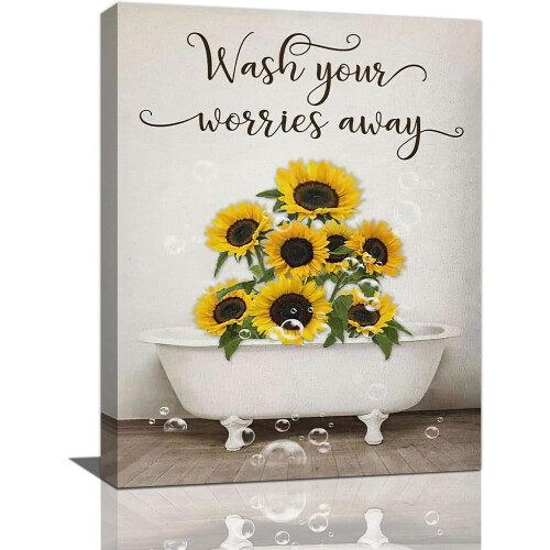 Sunflower in Bathtub Wall Art Canvas
