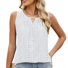 Women's loose-fitting casual sleeveless hollow neckline-White M