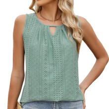 Women's loose-fitting casual sleeveless hollow-dark green M