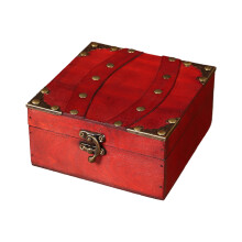 Wood Jewelry Chest With Metal Lock For Jewelry-retro red