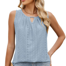 Women's loose-fitting casual sleeveless hollow-light blue L