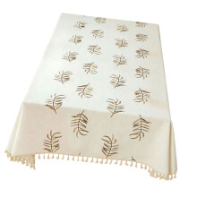 Leaf Embroidery Dining Tablecloth With Tassels Farmhouses-A