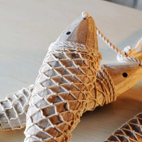 Conjunto de 2 peças de decoração de parede em forma de peixe de madeira