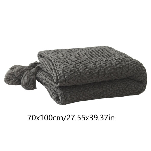 Boho Chunky Knit Throw Blanket, Beige Grey, 70x100cm 1