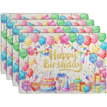 Σουπλά Happy Birthday Σετ 4 τεμαχίων, 12x18 ίντσες Βαμβάκι-Λινό