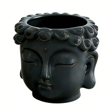 Buddhas Head Figurine Flower Pot Planter With Drainage-Gray