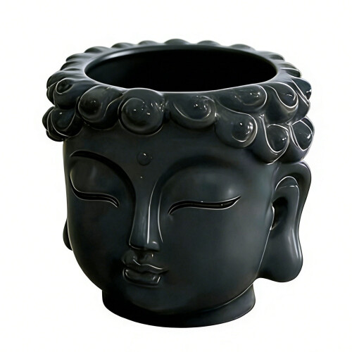 Buddhas Head Figurine Flower Pot Planter With Drainage-Gray