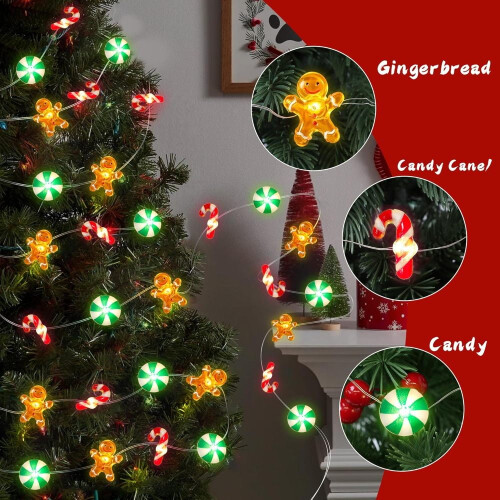 Φωτάκια σε σχήμα Gingerbread Man & Candy Cane με LED 10ft30 σε σχήμα κορδονιού 2