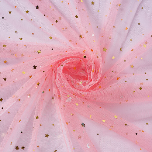 Glittering Starry Print Gauze Fabric Polyester-Watermelon Red