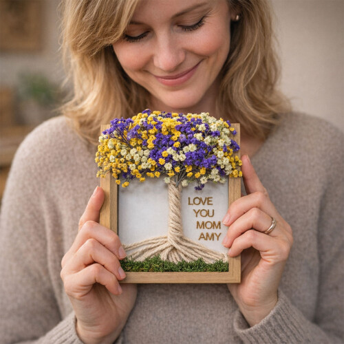 Muttertagsgeschenk Holz-Fotorahmen mit DIY-Blumenarrangement,-B 2