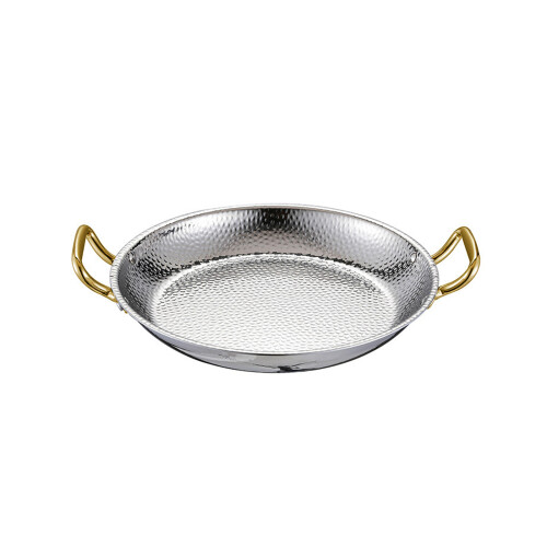 Elegant Double Handle Paella Pan Hammered Stainless-silver 26cm