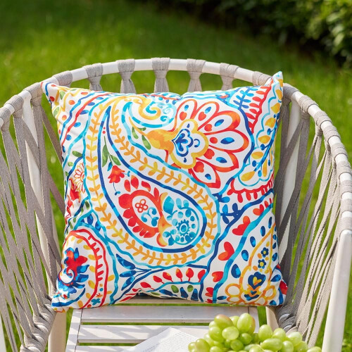 Conjunto de 2 capas de almofada para exterior com estampa paisley, impermeáveis, 45x45cm (18x18 polegadas). 1