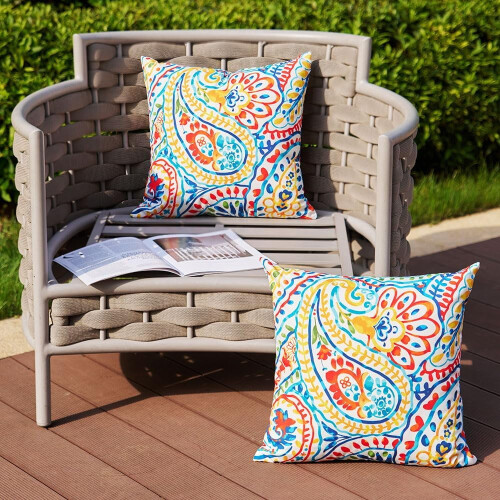 Conjunto de 2 capas de almofada para exterior com estampa paisley, impermeáveis, 45x45cm (18x18 polegadas). 2