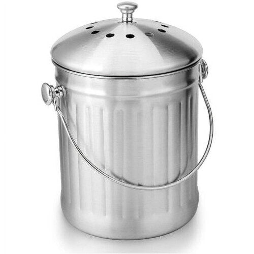 Kompostbeholder i rustfrit stål til køkken, 5 liter