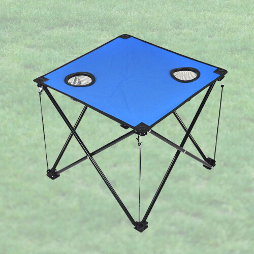 Sammenleggbart utebord med koppholder, blått