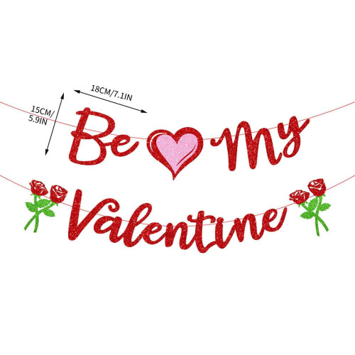 Glitterrødt Valentinsbanner med roser og hjerter 1