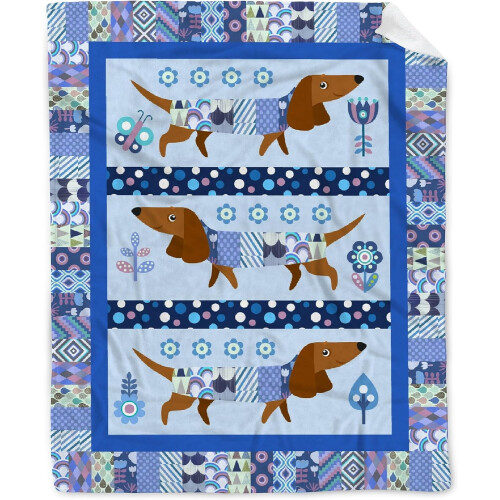 Søtt dachshund fleece-teppe, mykt og lett