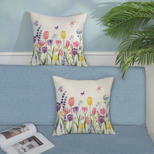 Fodere per cuscini in lino 40x40 cm, set da 2, lavanda e tulipano 2