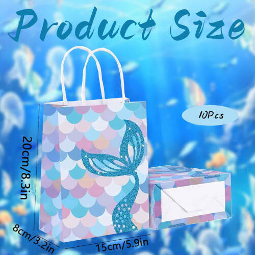 Conjunto de 10 Sacolas de Papel para Lembrancinhas com Tema de Sereia 2