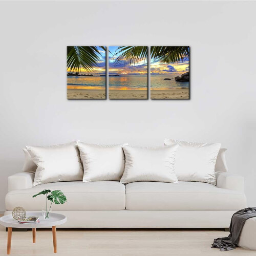 Quadro decorativo em tela com pôr do sol em ilha tropical, 30x40x8 cm (12x16x3 polegadas) 2