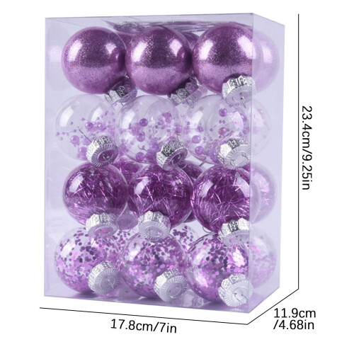 Christmas Tree Ornaments Set Purple Clear Glitter 24 pcs 2