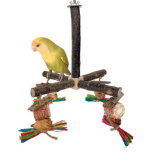 Natürlicher Holz-Sitzständer für Vögel mit 360-Drehfunktion, inklusive natürlichem Kauspielzeug, geeignet für Wellensittiche, Sittiche und